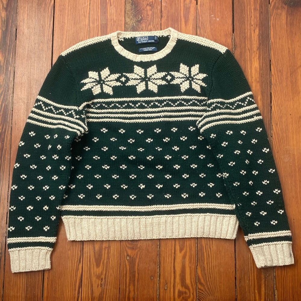 Ralph Lauren Men's Sweater in Forest Green and Cream